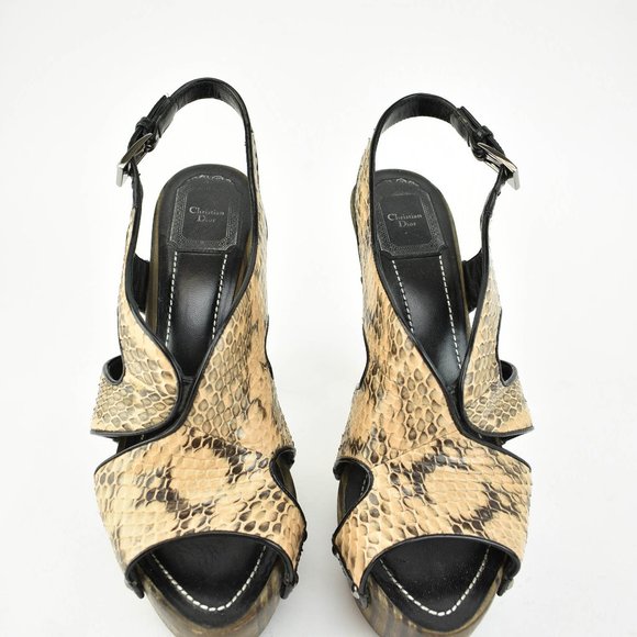 DIOR: Beige, Leather "Snakeskin" Platform Heels - Picture 3 of 10